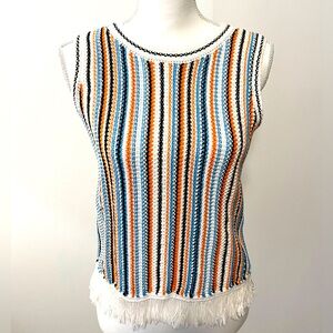 Lou & Grey for LOFT Multicolored Stripe Cotton Sweater Tank with Fringe. Sz XS